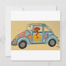 Dackel in Hippie-Auto Einladung