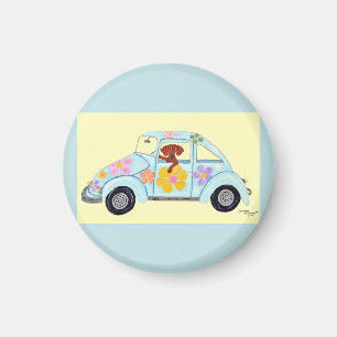 Dackel in Hippie-Auto Magnet