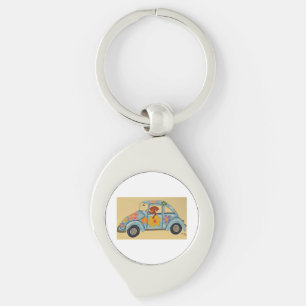 Dackel in Hippie-Auto Schlüsselanhänger