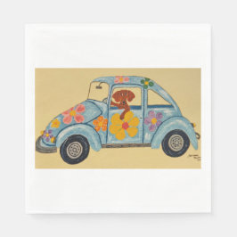 Dackel in Hippie-Auto Serviette