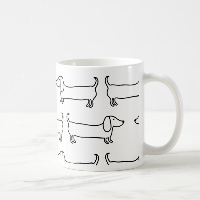 Dackel in Schwarz-weißem Kaffeetasse (Rechts)
