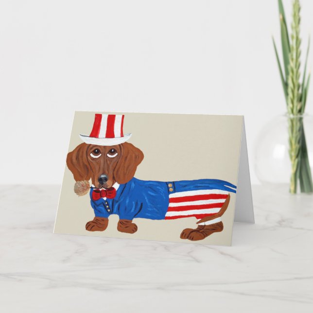 Dackel in Uncle Sam Anzug Karte (Vorderseite)