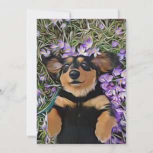 Dackel in violetten Blumen Einladung