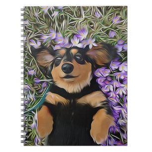 Dackel in violetten Blumen Notizblock