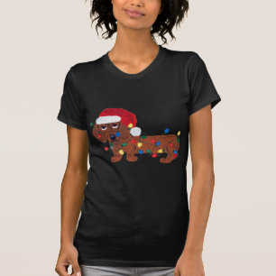 Dackel in Weihnachtslichter verheddert T-Shirt
