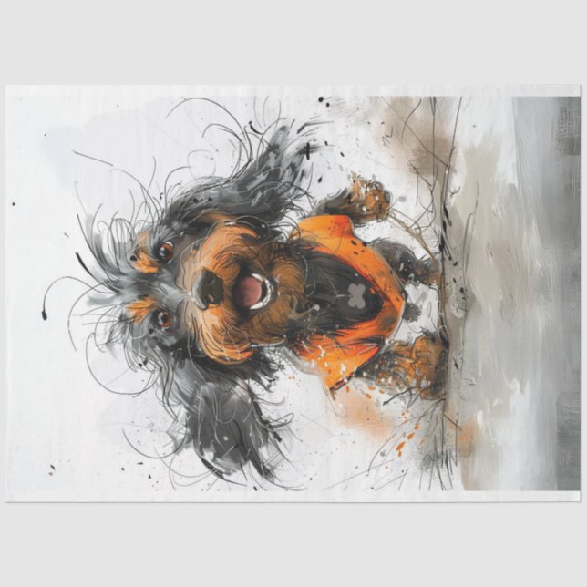 Dackel Inky der Hunde Dekoupage Seidenpapier (Vorderseite)