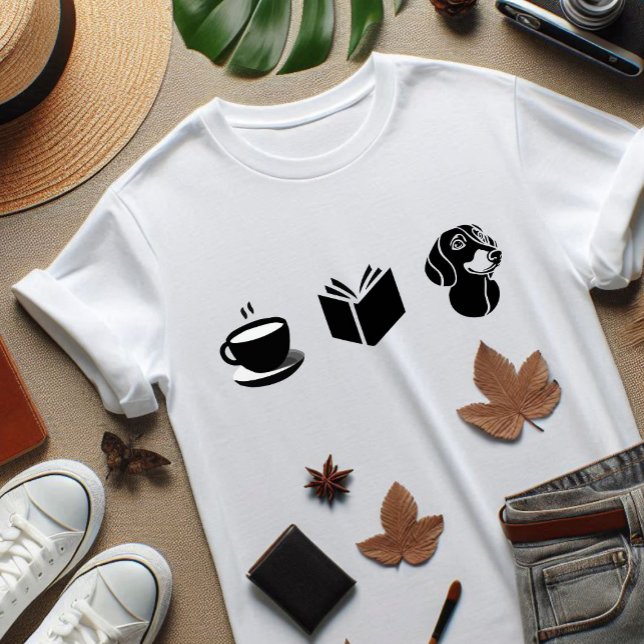 Dackel Kaffeebuch Geschenk für Doglocke T-Shirt (Dachshund love, book, coffe, all i need to life)