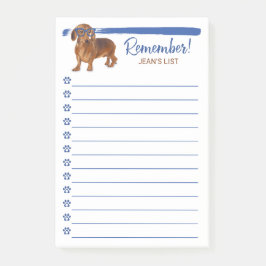 Dackel Kleiner Hund denken Sie daran, Liste zu tun Post-it Klebezettel