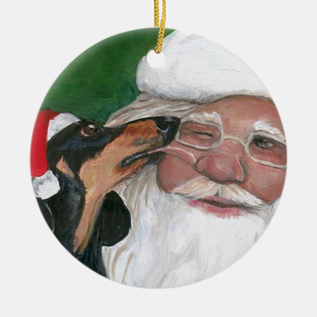 Dackel Kuss für Santa Hunde Kunstmuseum Keramik Ornament (Vorne)