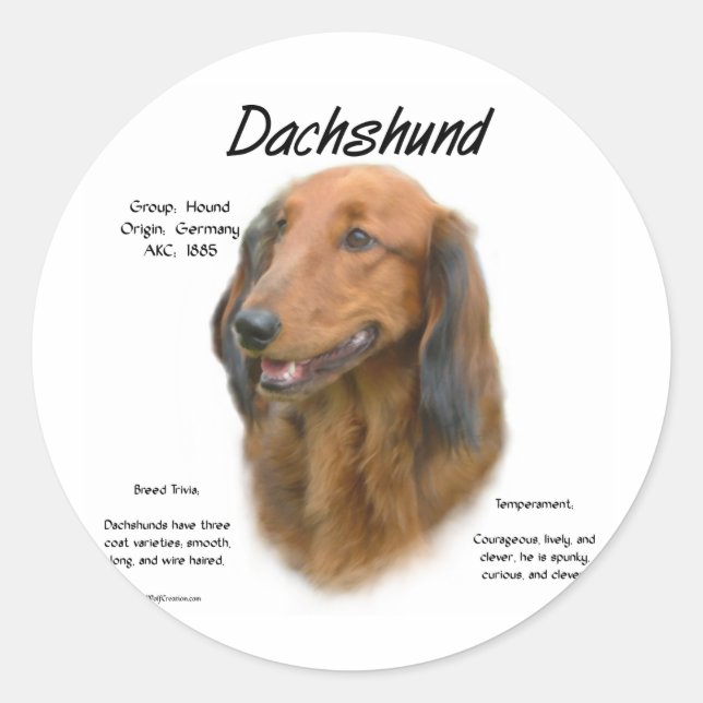 Dackel (Langhaar) Geschichtsdesign Runder Aufkleber (Vorderseite)