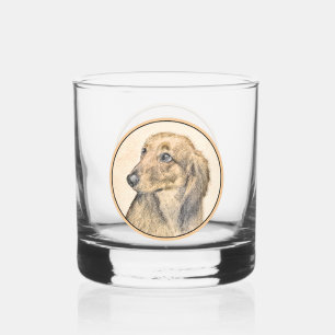 Dackel (langhaarig) Gemälde Originalkunst Whiskyglas