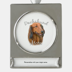 Dackel (langhaarig) Mama 2 Banner-Ornament Silber