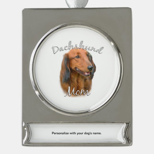 Dackel (langhaarig) Mama 2 Banner-Ornament Silber (Vorderseite)