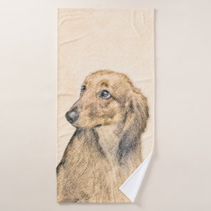 Dackel (langhaarige Malerei) - Originale Hundekuns Badhandtuch Set