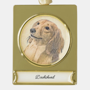 Dackel (langhaarige Malerei) - Originale Hundekuns Banner-Ornament Gold