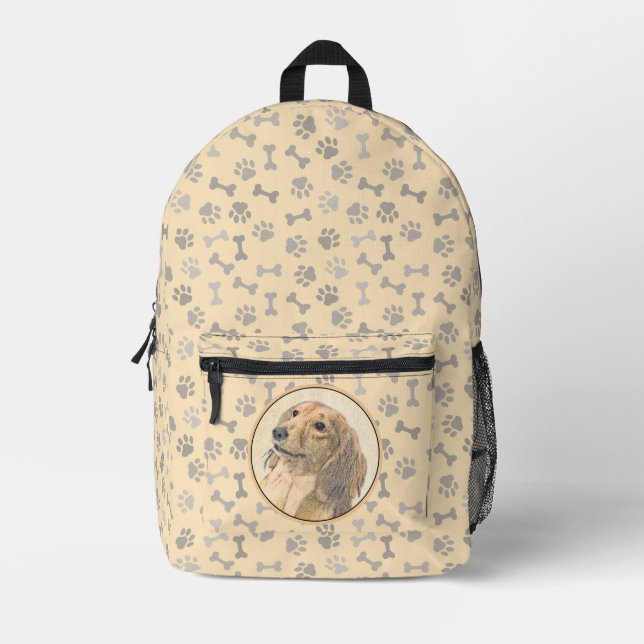 Dackel (langhaarige Malerei) - Originale Hundekuns Bedruckter Rucksack (Vorderseite)