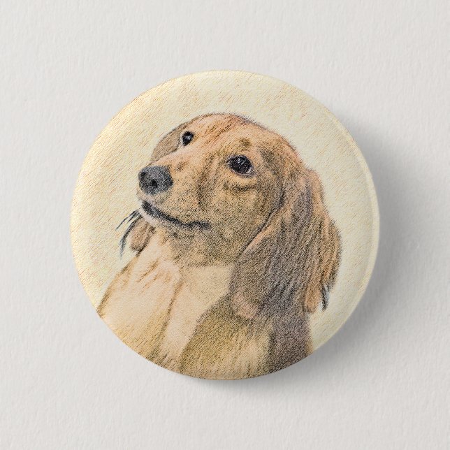 Dackel (langhaarige Malerei) - Originale Hundekuns Button (Vorderseite)