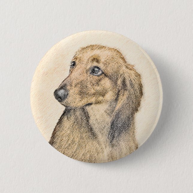 Dackel (langhaarige Malerei) - Originale Hundekuns Button (Vorderseite)