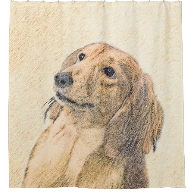 Dackel (langhaarige Malerei) - Originale Hundekuns Duschvorhang (Vorderseite)