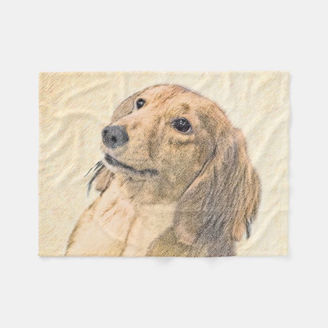 Dackel (langhaarige Malerei) - Originale Hundekuns Fleecedecke (Vorderseite (Horizontal))