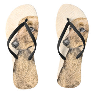 Dackel (langhaarige Malerei) - Originale Hundekuns Flip Flops