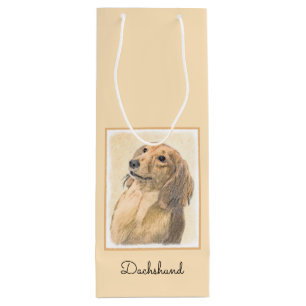 Dackel (langhaarige Malerei) - Originale Hundekuns Geschenktüte Für Weinflaschen