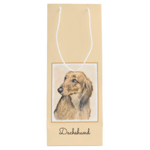 Dackel (langhaarige Malerei) - Originale Hundekuns Geschenktüte Für Weinflaschen