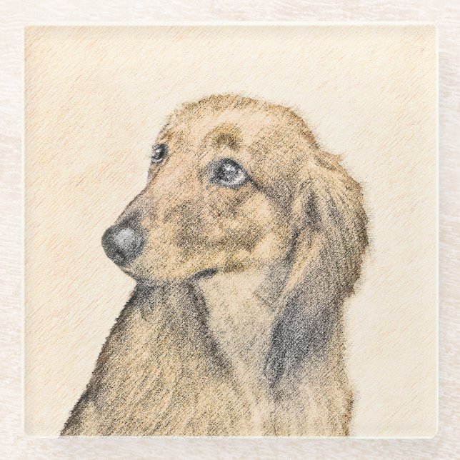 Dackel (langhaarige Malerei) - Originale Hundekuns Glasuntersetzer (Vorderseite)