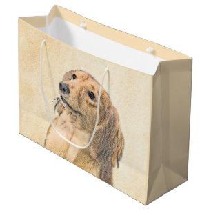 Dackel (langhaarige Malerei) - Originale Hundekuns Große Geschenktüte