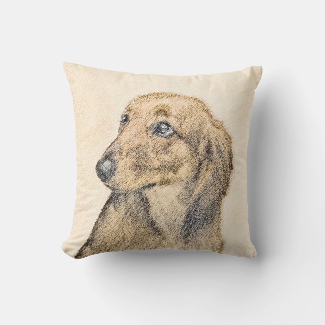 Dackel (langhaarige Malerei) - Originale Hundekuns Kissen (Vorderseite)