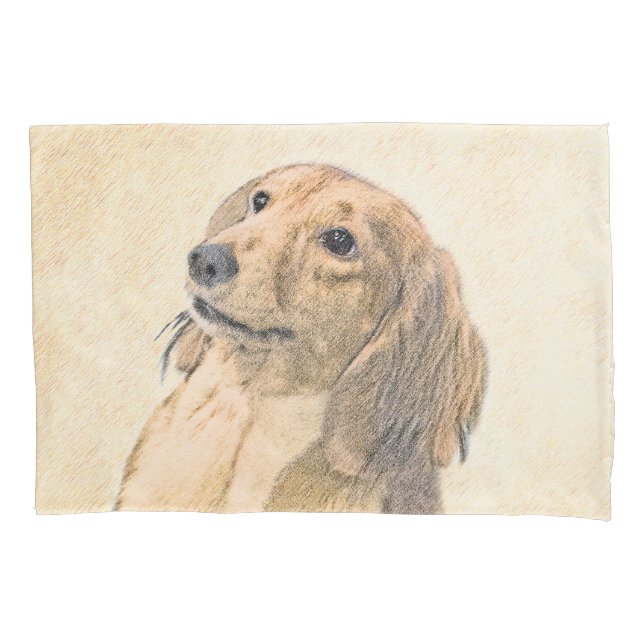 Dackel (langhaarige Malerei) - Originale Hundekuns Kissenbezug (Vorderseite)