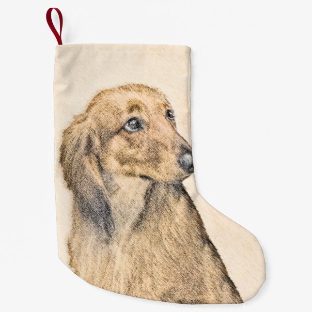 Dackel (langhaarige Malerei) - Originale Hundekuns Kleiner Weihnachtsstrumpf (Vorderseite)