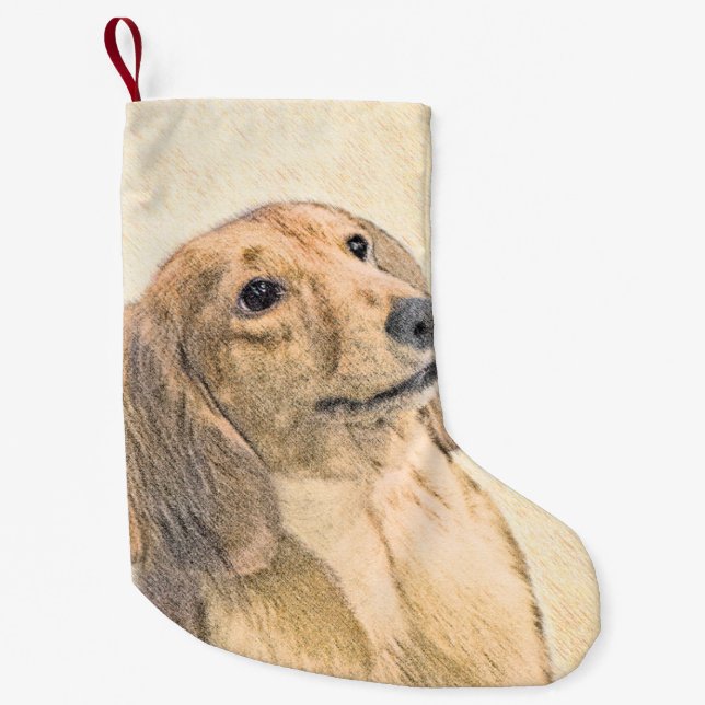 Dackel (langhaarige Malerei) - Originale Hundekuns Kleiner Weihnachtsstrumpf (Vorderseite)