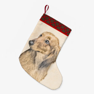 Dackel (langhaarige Malerei) - Originale Hundekuns Kleiner Weihnachtsstrumpf
