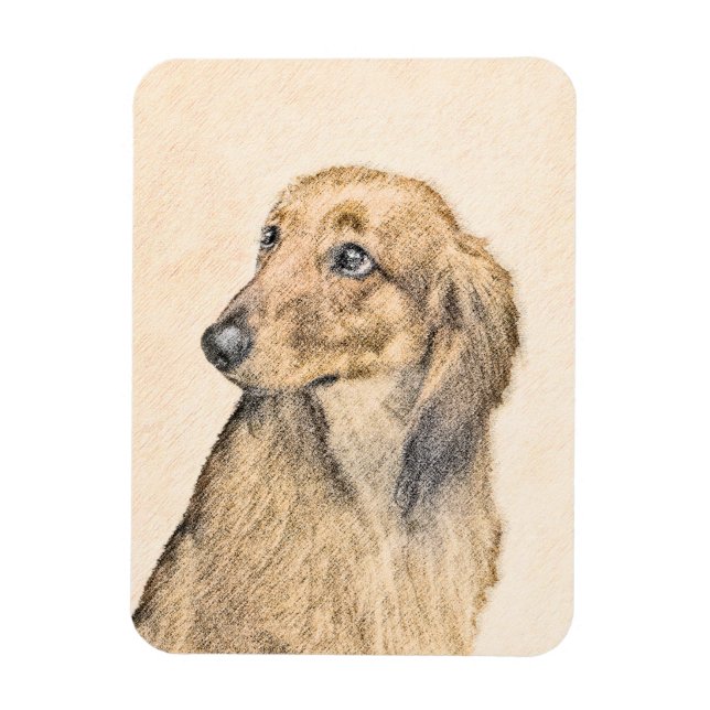 Dackel (langhaarige Malerei) - Originale Hundekuns Magnet (Vertikal)
