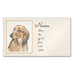 Dackel (langhaarige Malerei) - Originale Hundekuns Magnetische Visitenkarte