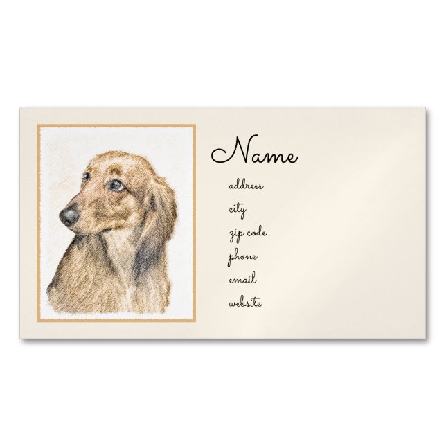 Dackel (langhaarige Malerei) - Originale Hundekuns Magnetische Visitenkarte (Vorderseite)