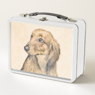 Dackel (langhaarige Malerei) - Originale Hundekuns Metall Brotdose
