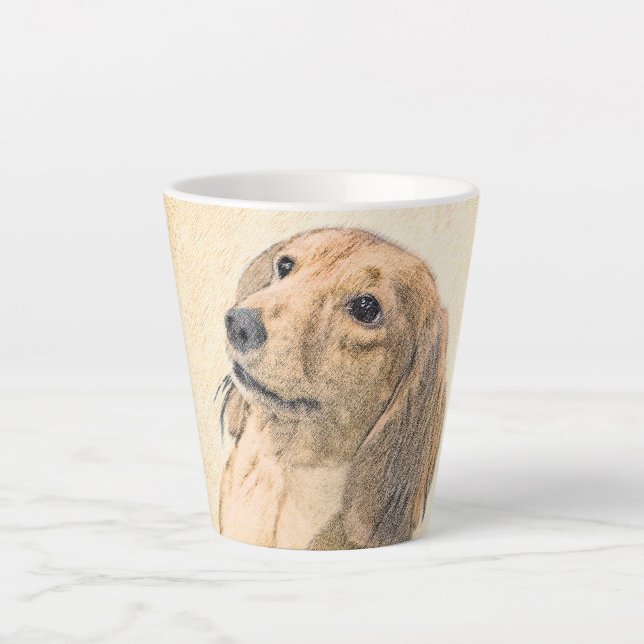 Dackel (langhaarige Malerei) - Originale Hundekuns Milchtasse (Vorderseite)