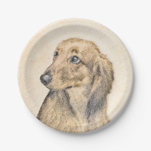Dackel (langhaarige Malerei) - Originale Hundekuns Pappteller
