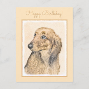 Dackel (langhaarige Malerei) - Originale Hundekuns Postkarte