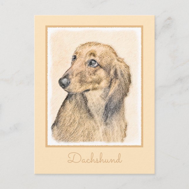 Dackel (langhaarige Malerei) - Originale Hundekuns Postkarte (Vorderseite)