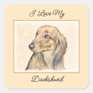 Dackel (langhaarige Malerei) - Originale Hundekuns Quadratischer Aufkleber