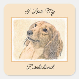 Dackel (langhaarige Malerei) - Originale Hundekuns Quadratischer Aufkleber