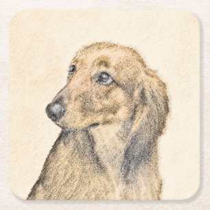 Dackel (langhaarige Malerei) - Originale Hundekuns Rechteckiger Pappuntersetzer