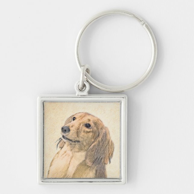 Dackel (langhaarige Malerei) - Originale Hundekuns Schlüsselanhänger (Vorne)
