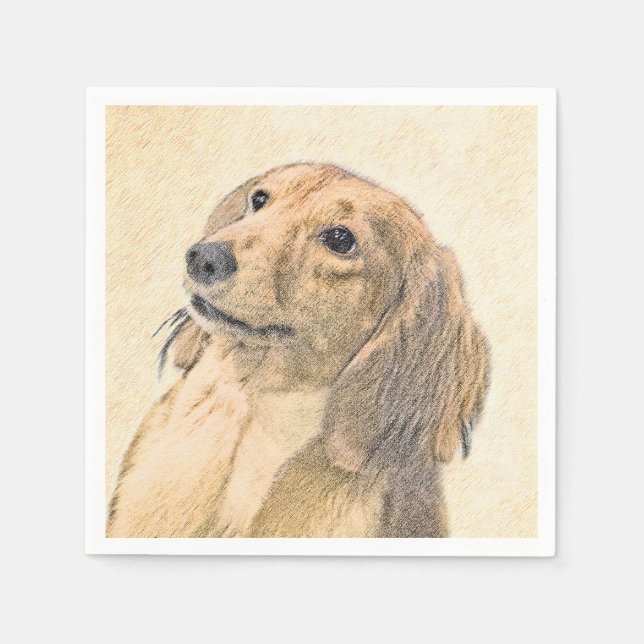 Dackel (langhaarige Malerei) - Originale Hundekuns Serviette (Vorderseite)