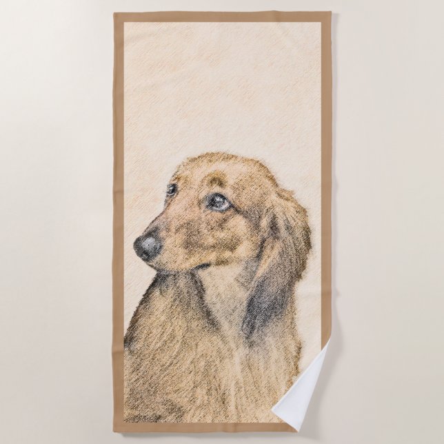 Dackel (langhaarige Malerei) - Originale Hundekuns Strandtuch (Vorderseite)