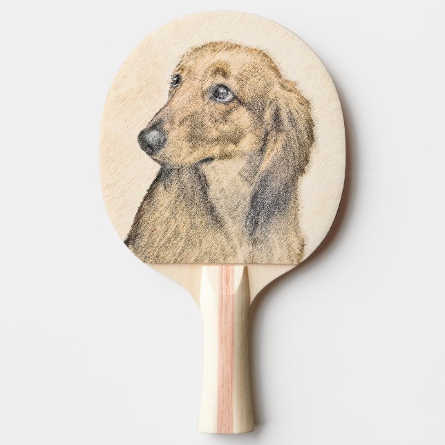 Dackel (langhaarige Malerei) - Originale Hundekuns Tischtennis Schläger (Vorderseite)