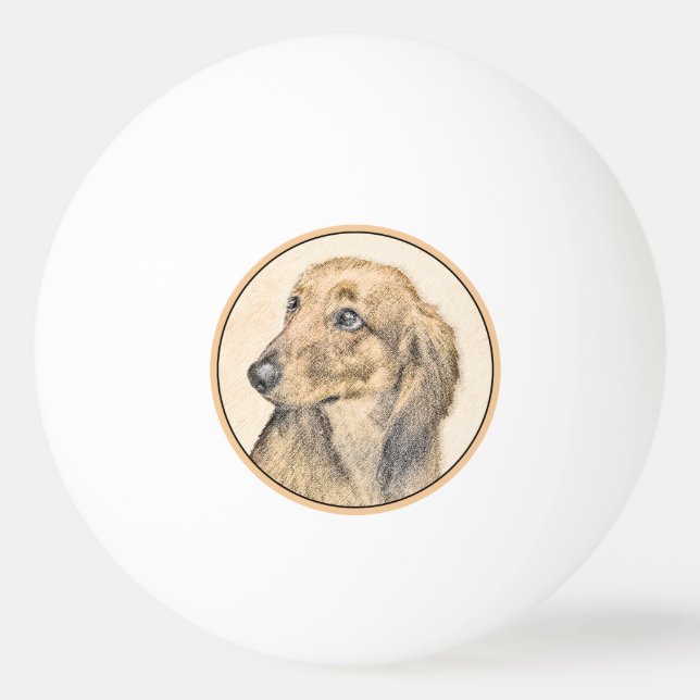 Dackel (langhaarige Malerei) - Originale Hundekuns Tischtennisball (Vorderseite)